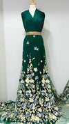 TULLE BRODEE ET PERLE VERT ROYAL